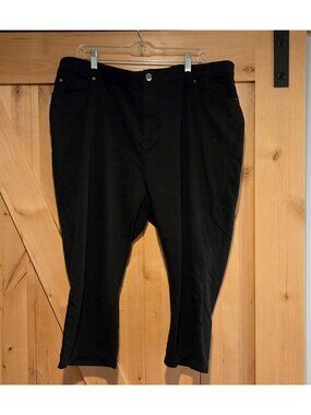 Catherines Knit Jean Capri Pull On Black 2X Womens Stretchy 42x20" Wide Elastic